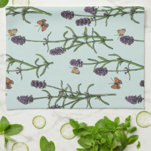 Lavender and butterflies on sea glass kitchen towel