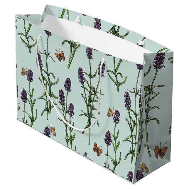 Lavender and butterflies on sea glass large gift bag (Back Angled)