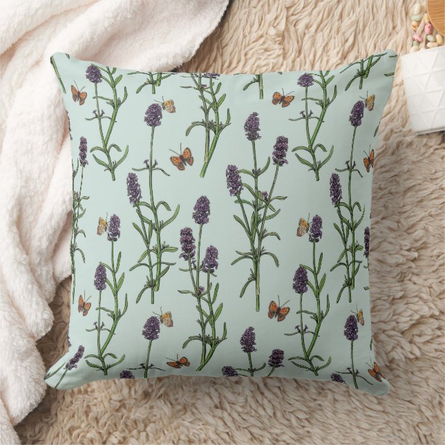 Lavender and butterflies on sea glass throw pillow (Blanket)