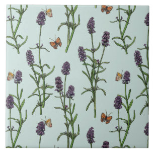 Lavender and butterflies on sea glass tile