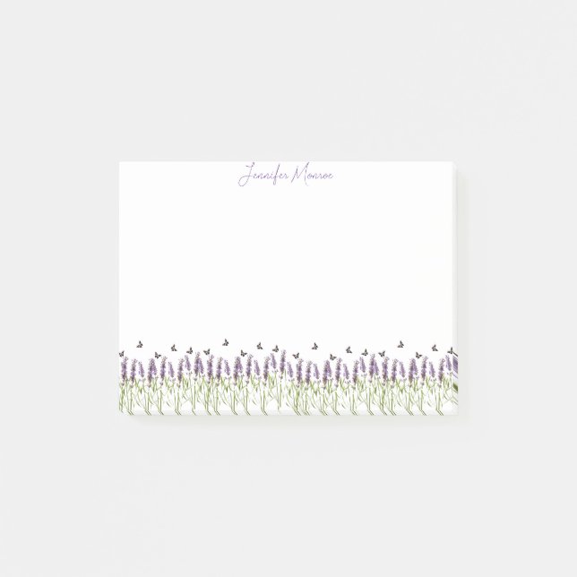 Lavender and butterflies personalized post-it notes (Front)