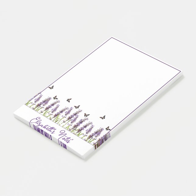 Lavender and butterflies personalized post-it notes (Angled)
