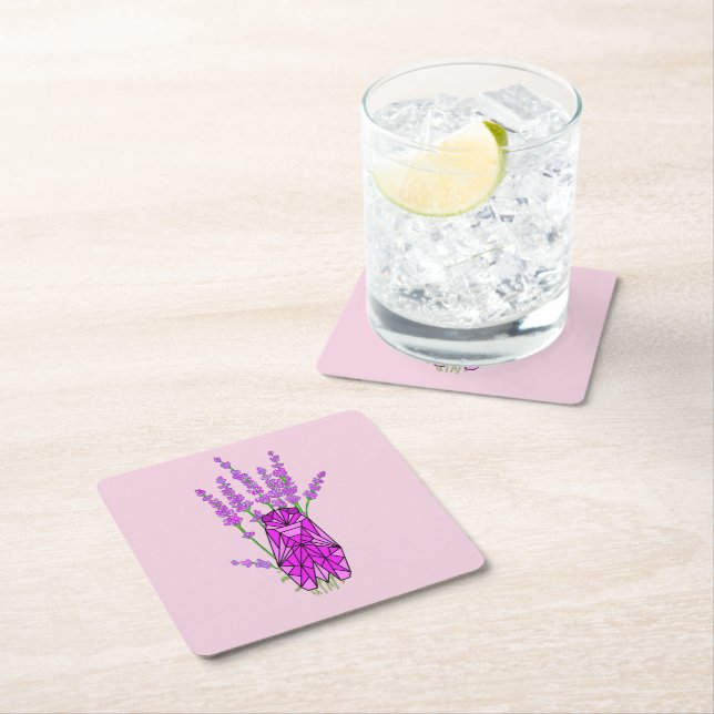 Lavender and cicada in Provence Square Paper Coaster (Insitu)