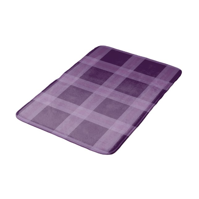 Lavender And Deep Purple Plaid Pattern Bath Mat (Angled)