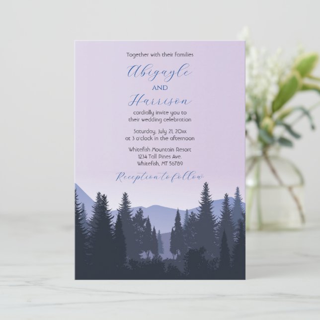 Lavender and Dusty Blue Mountain Wedding Invitation (Standing Front)