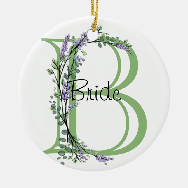 Lavender and Eucalyptus Bride Ceramic Ornament (Front)