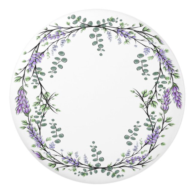 Lavender and Eucalyptus Ceramic Knob (Front)