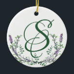 Lavender and Eucalyptus Ceramic Ornament<br><div class="desc">An elegant and vintage design featuring eucalyptus and lavender painted in romantic watercolor. To get started changing the name, click on "Personalize this template" and edit the wording in the template boxes. To access the more advanced editing tools, scroll down to "Click to customize further". Once you are in Zazzle's...</div>