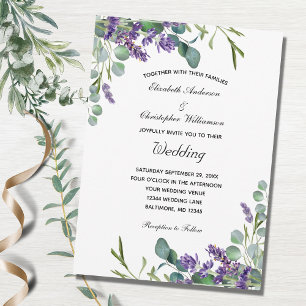 Lavender and Eucalyptus Purple Greenery Wedding Invitation