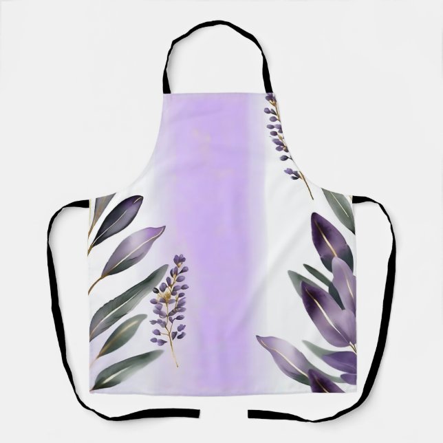 Lavender and Eucalyptus Watercolor Apron (Front)