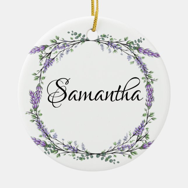 Lavender and Eucalyptus watercolor floral Ceramic Ornament (Front)