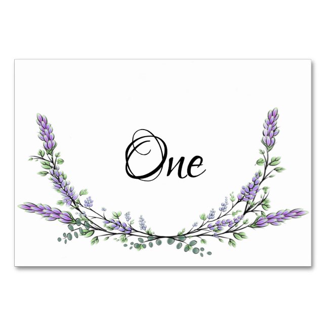 Lavender and Eucalyptus watercolor table one Table Number (Front)