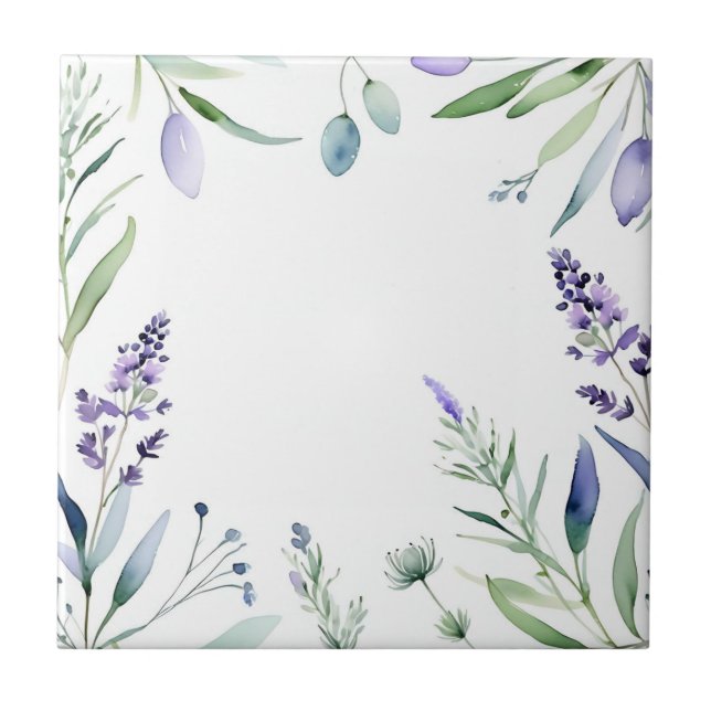 Lavender And Eucalyptus Watercolor Tile (Front)