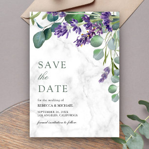 Lavender and Eucalyptus White Marble Wedding Save The Date