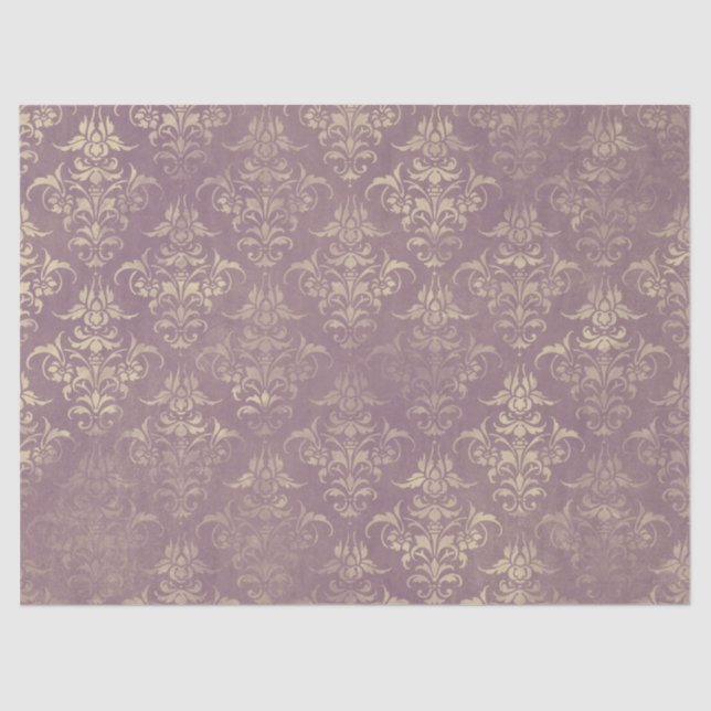 Lavender and Gold Damask Decoupage Tissue Paper (Front)
