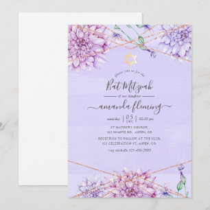 Lavender and Gold Floral Geometric Bat Mitzvah Invitation