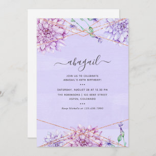 Lavender and Gold Floral Geometric Birthday Invitation