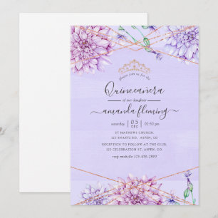 Lavender and Gold Floral Geometric Quinceañera Invitation