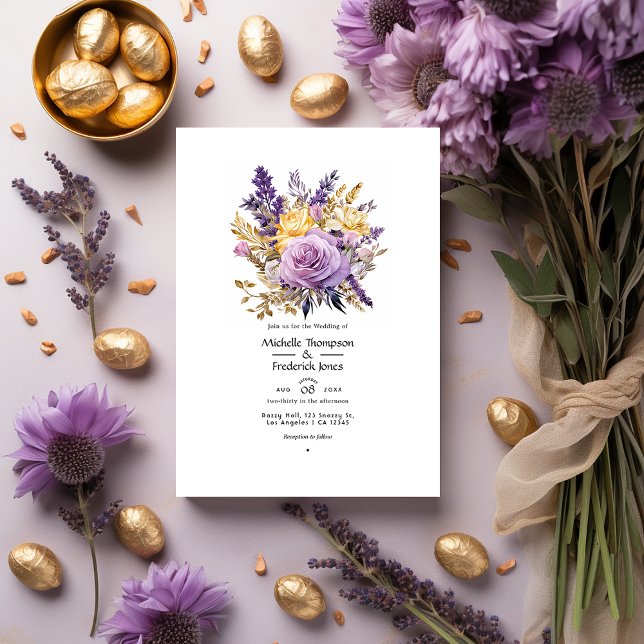 Lavender and Gold Floral Winter Wedding Invitation (Creator Uploaded)