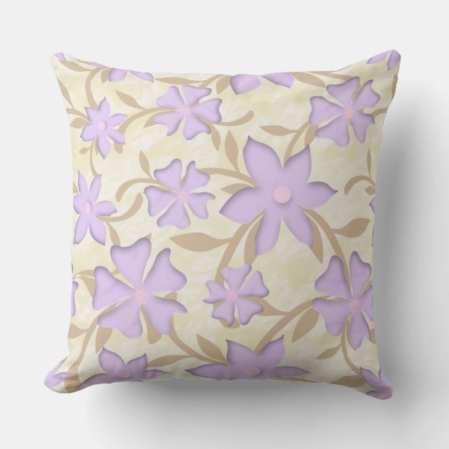 Lavender and Gold Flower Pattern Throw Pillow (Front)