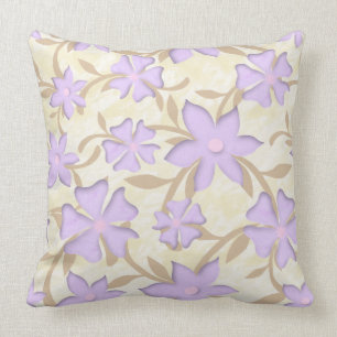 Lavender and Gold Flower Pattern Throw Pillow