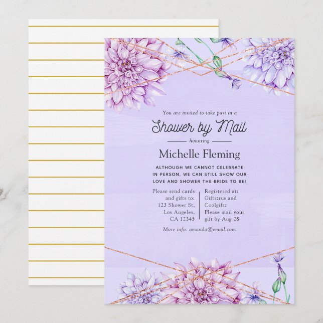 Lavender and Gold Geometric Bridal Shower by Mail Invitation (Front/Back)