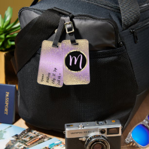 Lavender and Gold Glitter - Monogram Luggage Tag