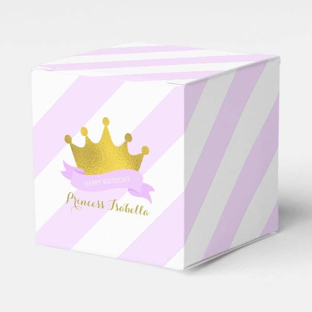 Lavender and Gold Princess Birthday Party Favor Box (Front Side)