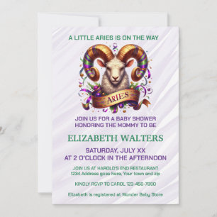 Lavender and Green Aries Zodiac Baby Shower Invitation