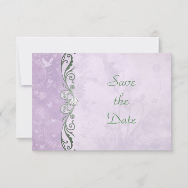 Lavender and Green Floral Wedding Save the Date (Front)