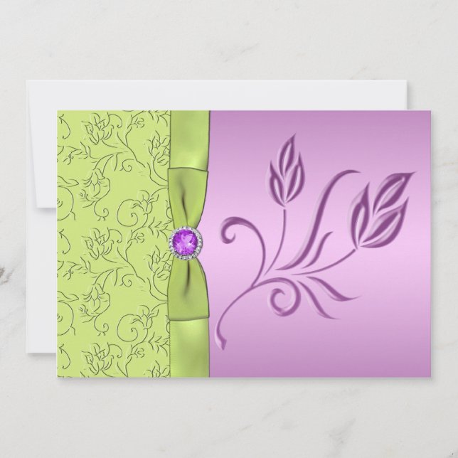 Lavender and Green Jewelled Wedding Invitation (Front)