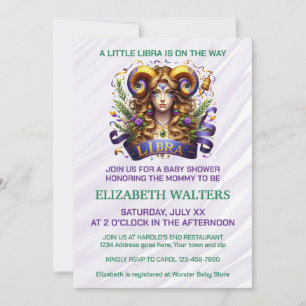 Lavender and Green Libra Zodiac Baby Shower Invitation