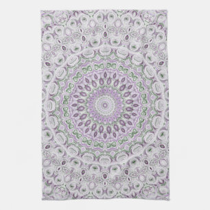 Lavender and Green Mandala Pattern Design Kitchen Towel