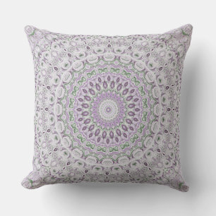Lavender and Green Mandala Pattern Design Throw Pillow