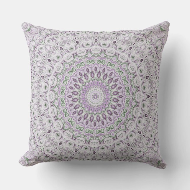 Lavender and Green Mandala Pattern Design Throw Pillow (Front)