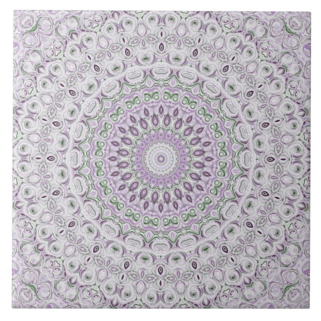 Lavender and Green Mandala Pattern Design Tile (Front)