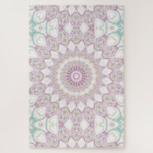 Lavender and Green Pastel Mandala Pattern Design Jigsaw Puzzle