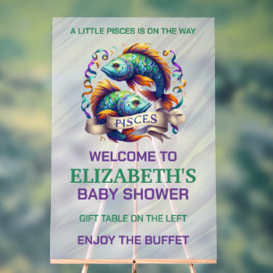 Lavender and Green Pisces Zodiac Baby Shower Acrylic Sign