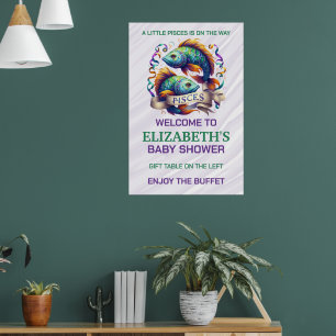 Lavender and Green Pisces Zodiac Baby Shower Poster