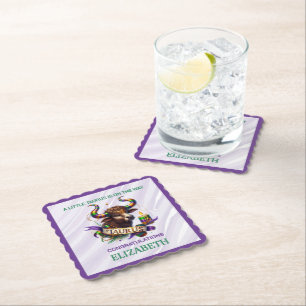 Lavender and Green Taurus Zodiac Baby Shower Paper Coaster