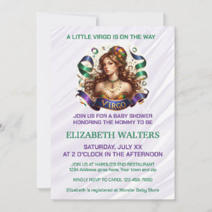 Lavender and Green Virgo Zodiac Baby Shower Invitation
