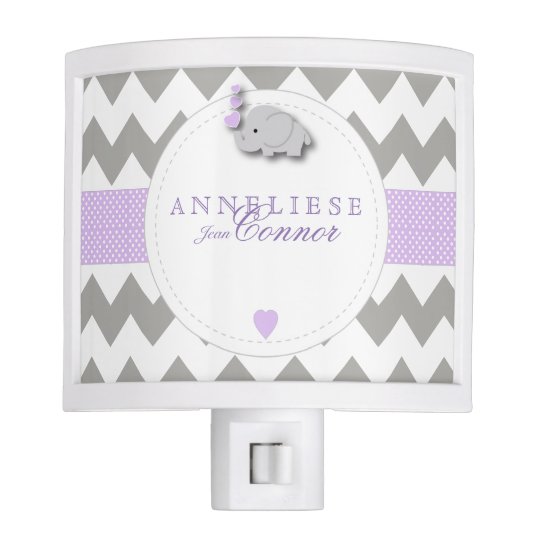 Lavender and Grey Elephant Design Night Light