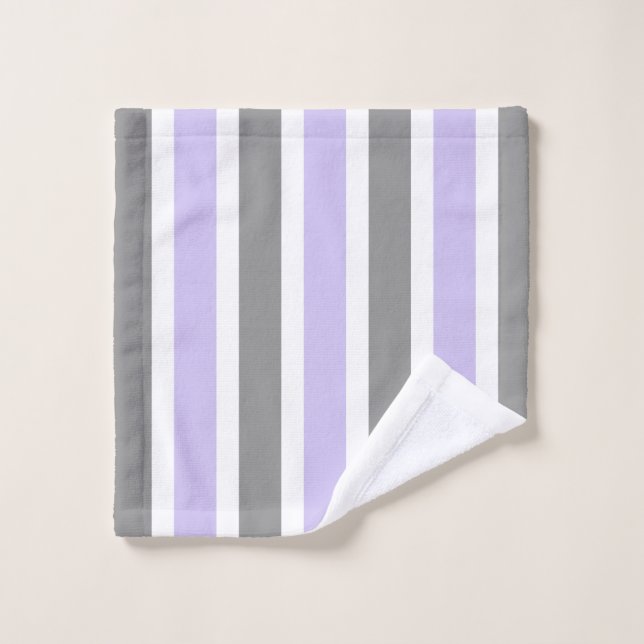 Lavender and Grey Stripe Bath Towel Set (Wash Cloth)