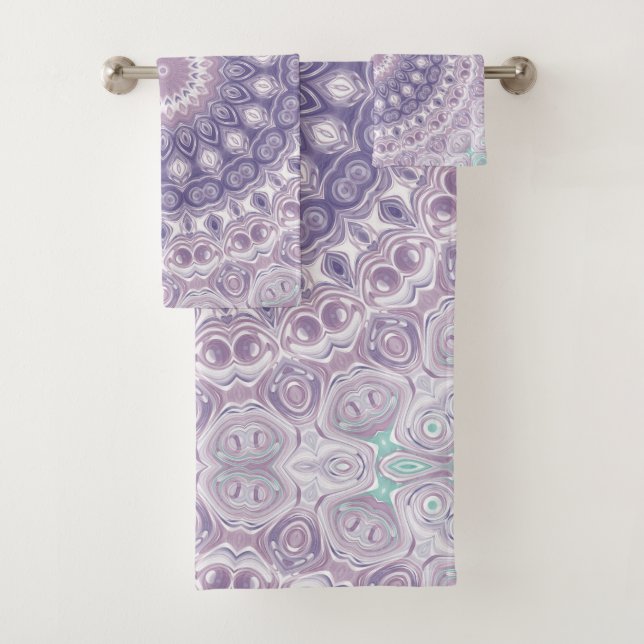 Lavender and Lilac Mandala Pattern Bath Towel Set (Insitu)
