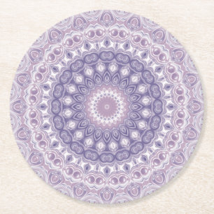 Lavender and Lilac Mandala Pattern Round Paper Coaster