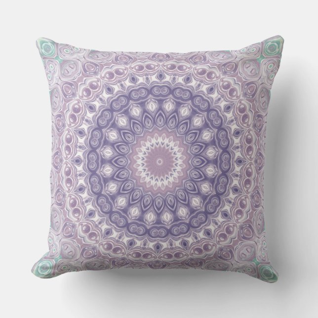 Lavender and Lilac Mandala Pattern Throw Pillow (Front)