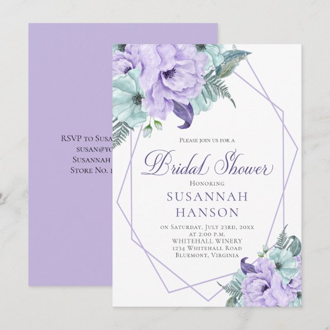 Lavender and Mint Floral Geometric Bridal Shower C Card (Front/Back)