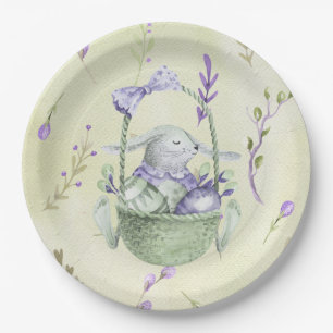 Lavender and Mint Green Easter Bunny Basket Paper Plate