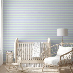 Lavender and Mint Green Horizontal Striped Pattern Wallpaper