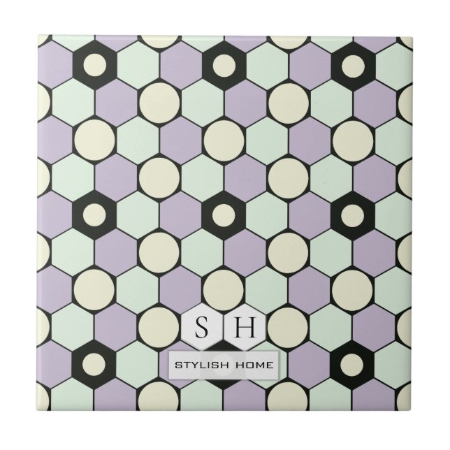 Lavender and Mint Hexagons and Circles Pattern Tile (Front)